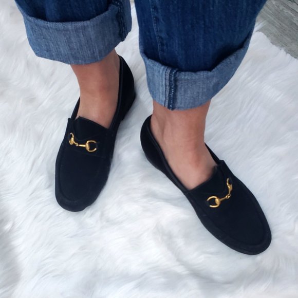 Authentic Vintage Classic Black Suede leather & Gold Horse-bit Gucci loafers 9.5 - Picture 2 of 8